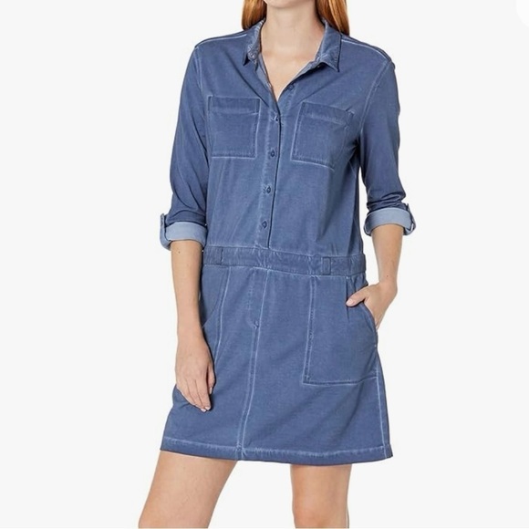 Nick + Zoe Convertible Sleeve Pocket Dress Women's Large Parisian Blue Stretchy - Picture 1 of 12